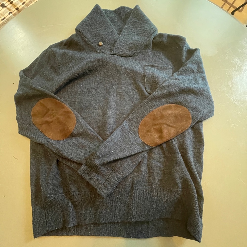 J. Crew Blue Merino Wool Sweater with Leather Elbow Patches